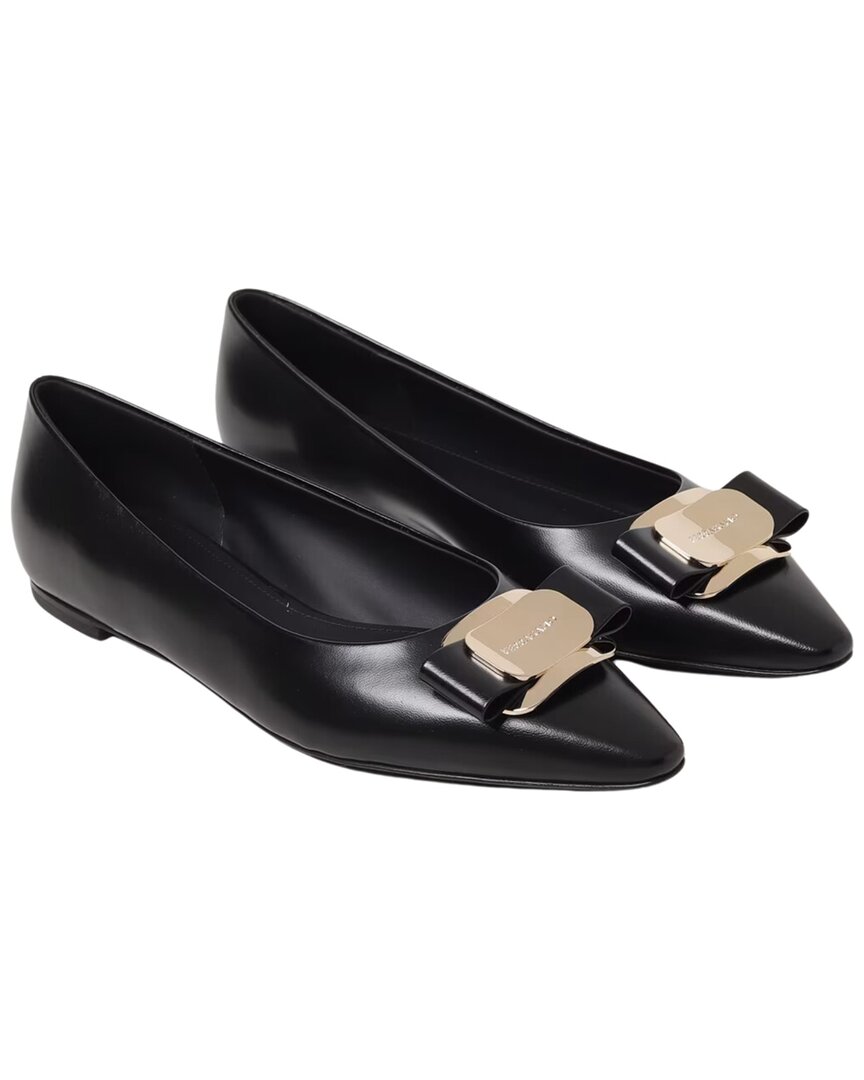 Ferragamo Zea Leather Ballerina Flat In Black
