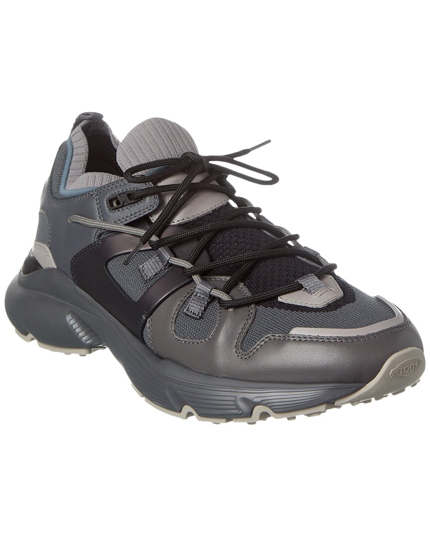 Tod's Leather & Mesh Sneaker In Gray
