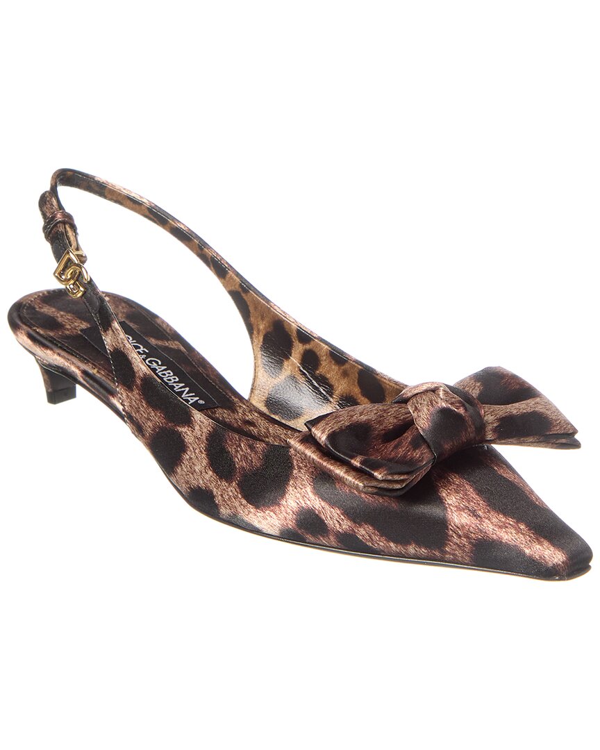 Dolce & Gabbana 30mm Leopard-print Satin Slingback Pumps In Brown