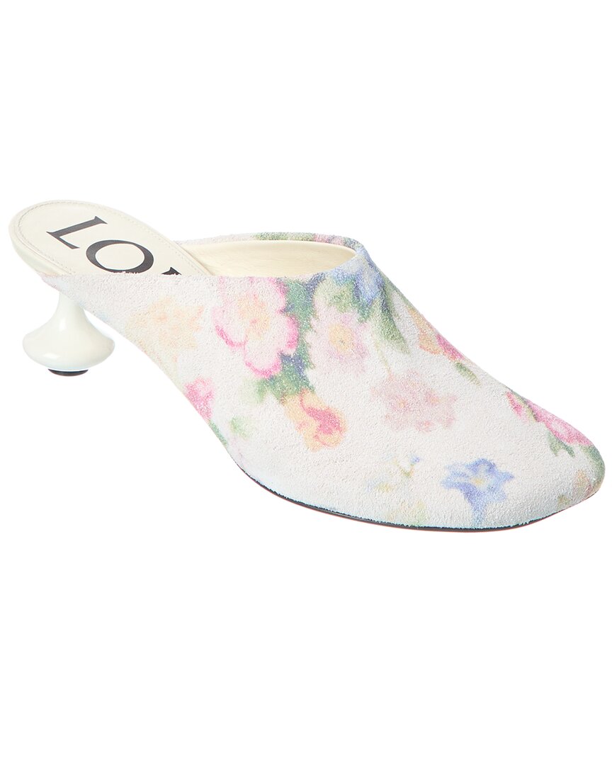 Loewe 45mm Floral Print Calf Leather Mules In White