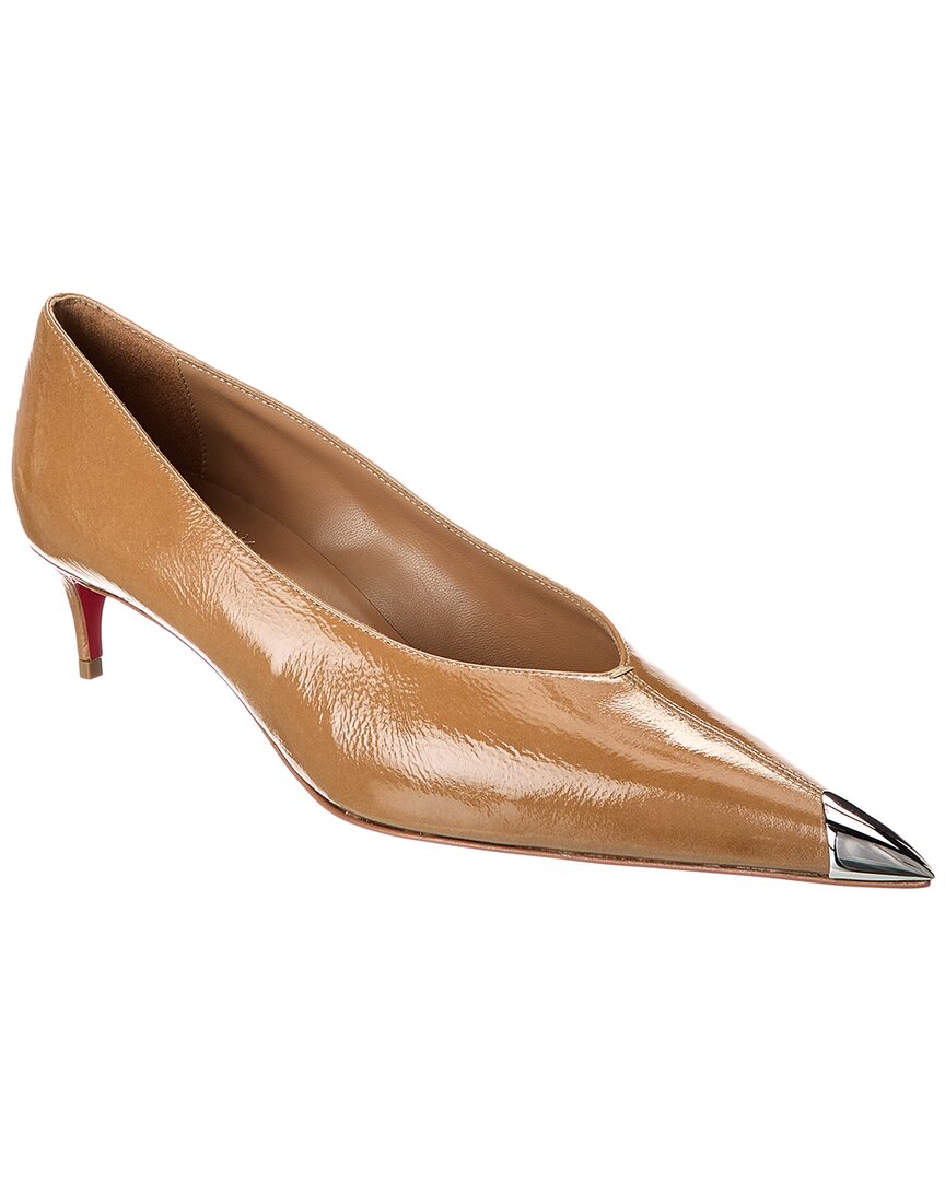 Christian Louboutin Katissima 45 Embellished Patent-leather Point-toe Pumps In Brown