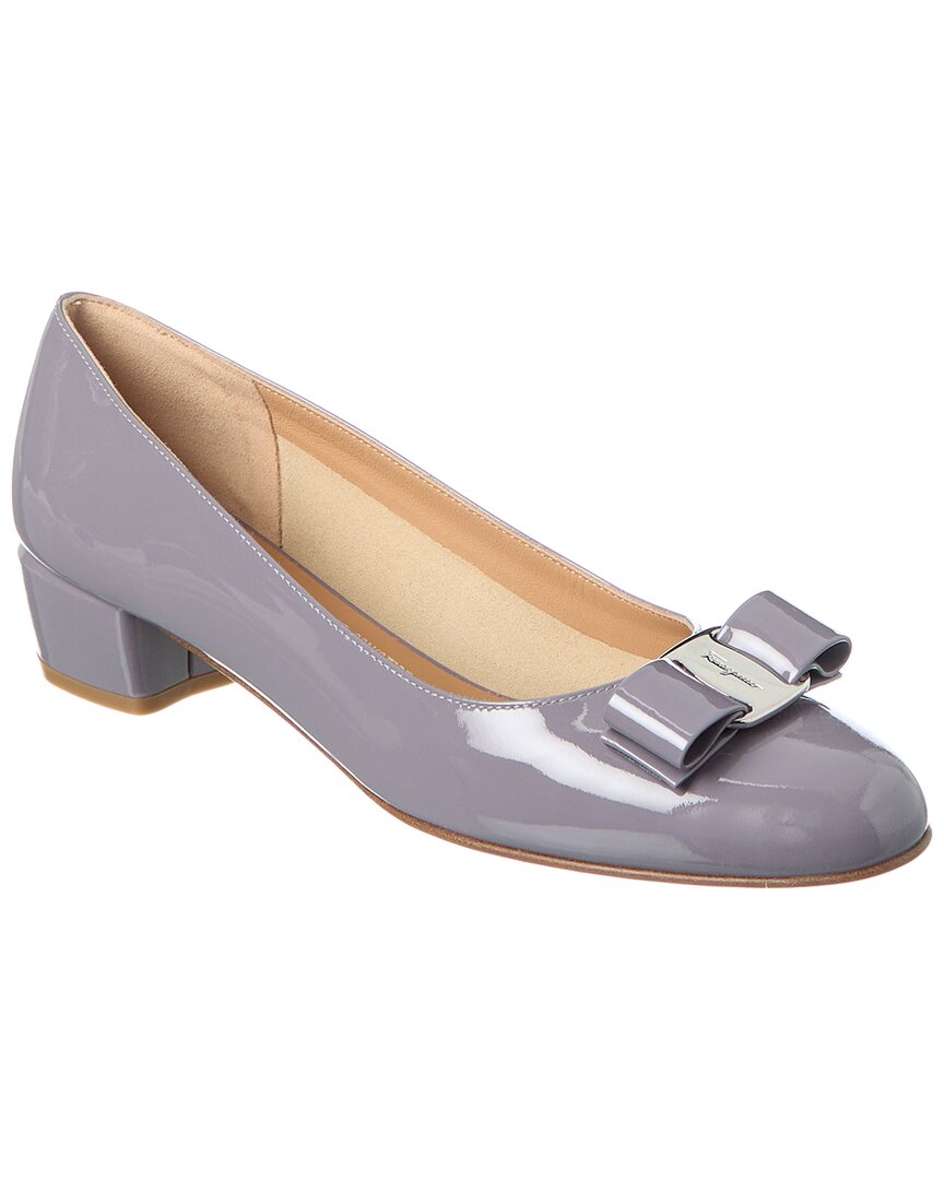 Ferragamo Vara Bow Patent Leather Pump In Grey