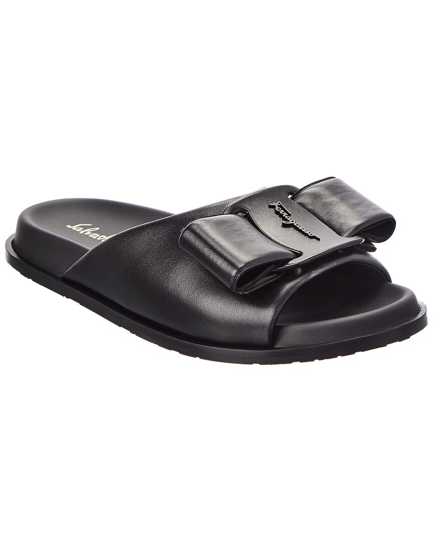 Кожаные горки Ferragamo Viva с бантом Женские черные 5.5C
