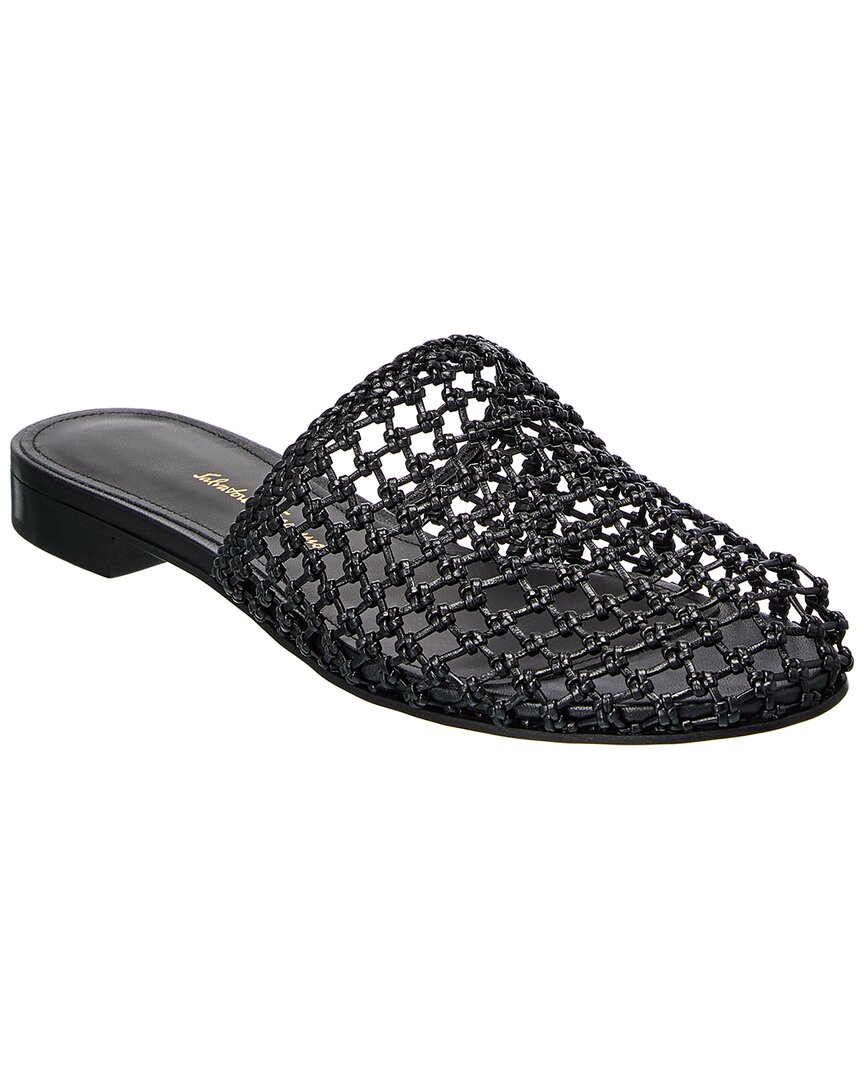 Ferragamo Woven-design Leather Mules In Black