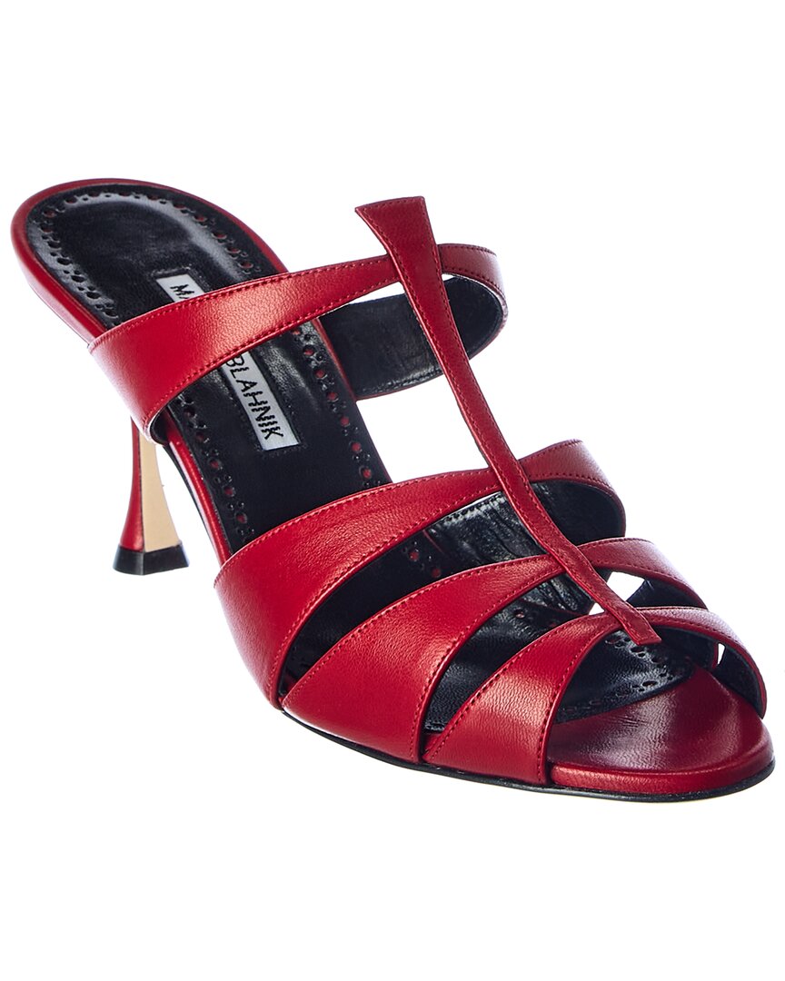 Shop Manolo Blahnik Nooramu 70 Leather Sandal In Red