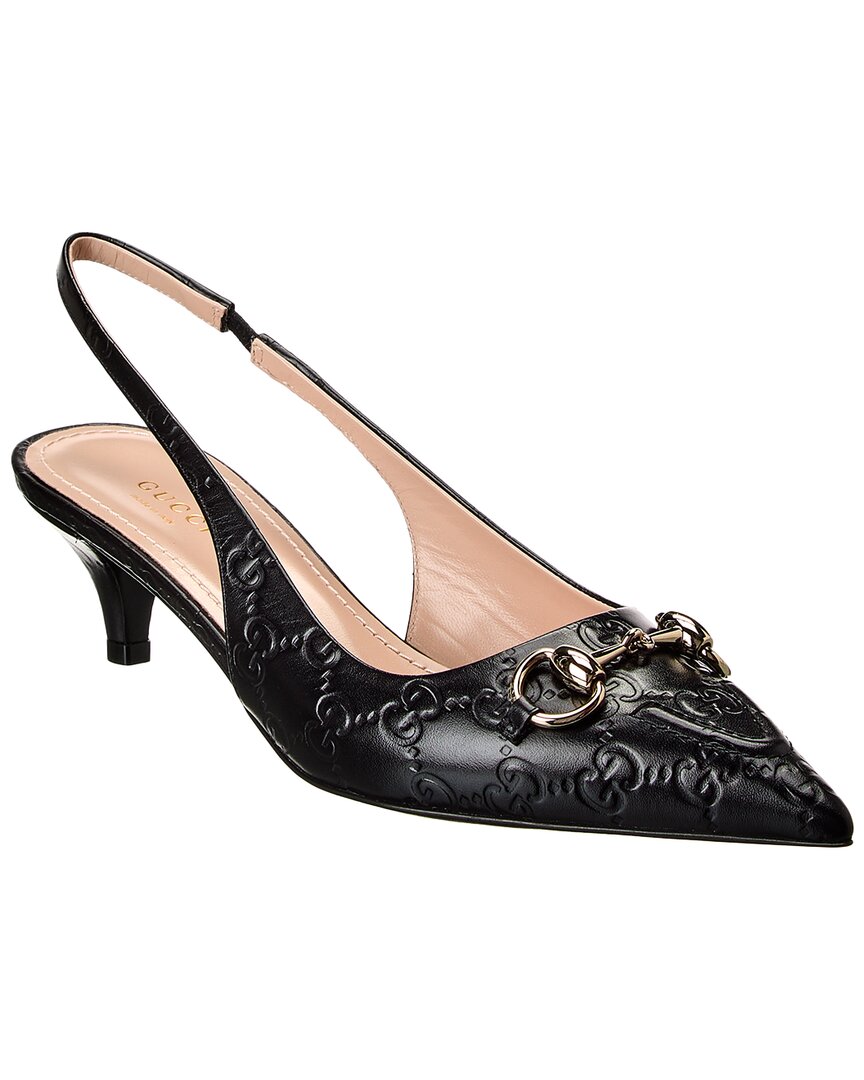 Gucci Black Slingback Pumps With Elastic Strap In Black