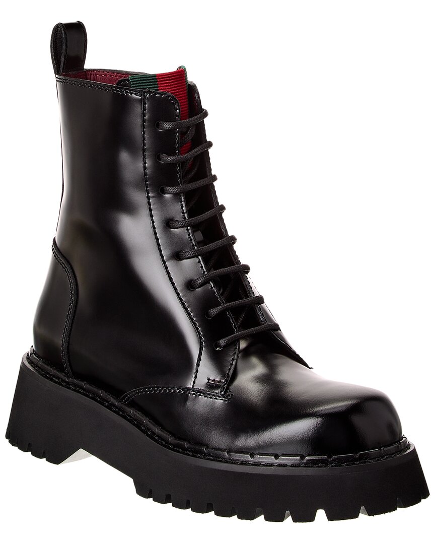 Shop Gucci Dnu Pack Web Leather Boot In Black