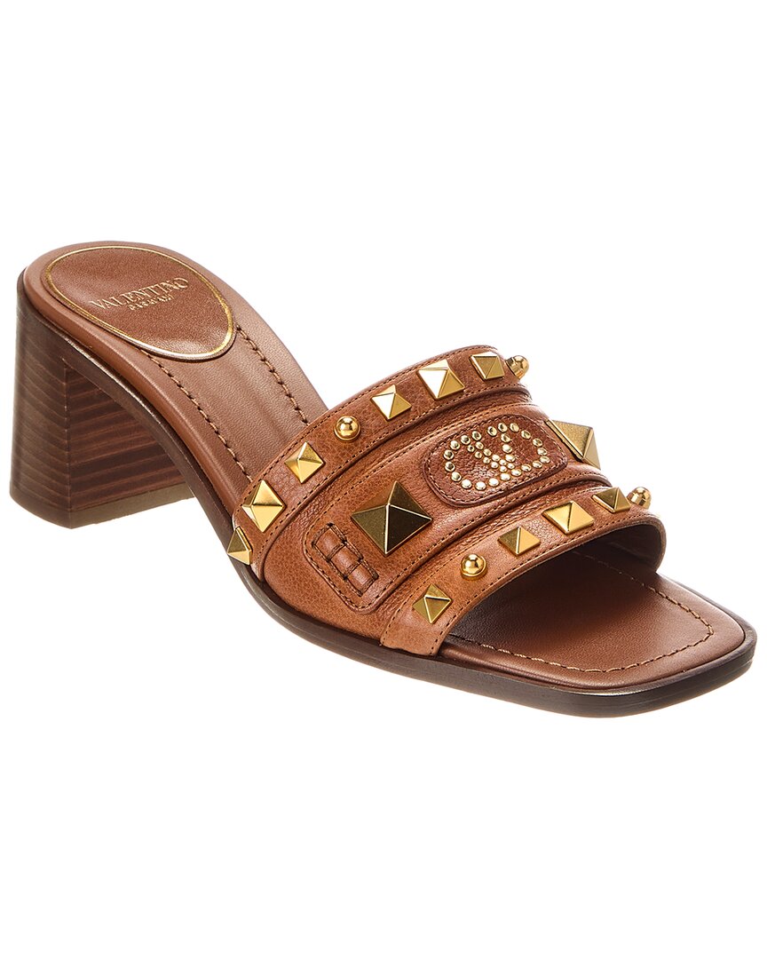 Valentino Plaster Caster 60 Studded Leather Mules In Brown