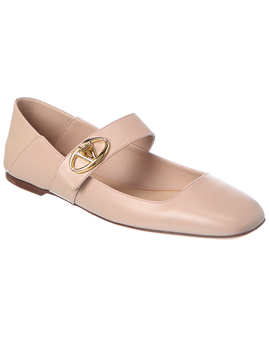 Shop Valentino Vlogo Mary Jane Leather Ballerina Flat In Beige