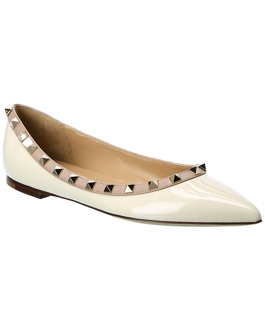 Valentino Rockstud Patent Flat In Beige