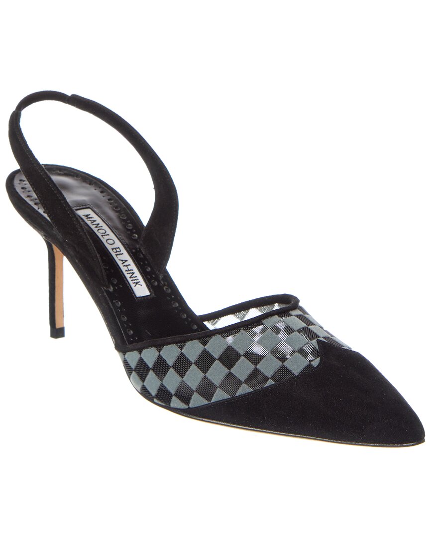 MANOLO BLAHNIK MANOLO BLAHNIK MINGOSLI 70 SUEDE & MESH SLINGBACK PUMP 