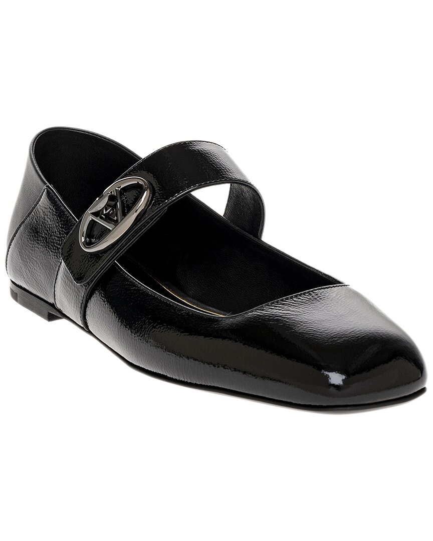 Valentino Garavani Vlogo Locker Mary-jane Ballerina In Eel With Flower Application Woman Black 37.5 In Black