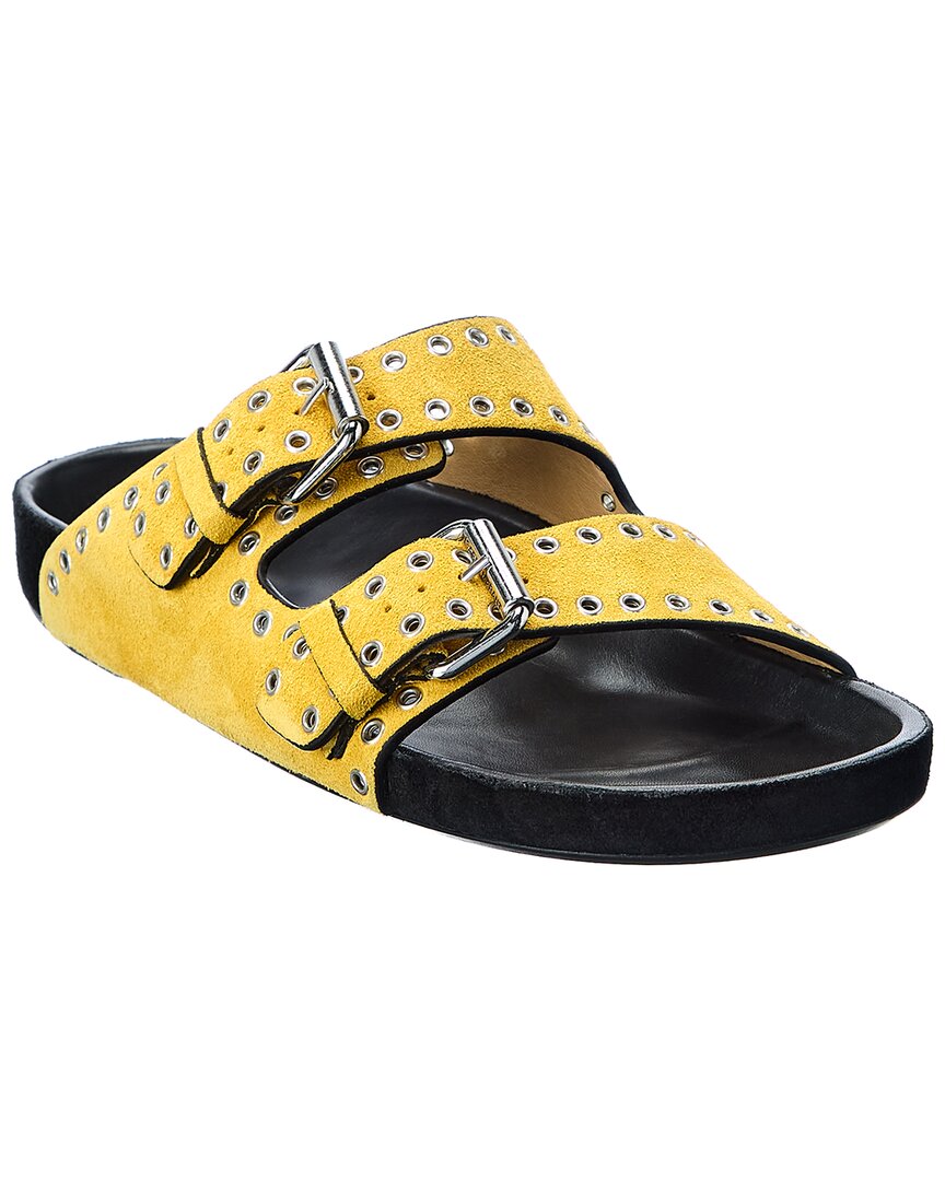 Isabel Marant Lennyo Eyelet Suede Slides In Yellow