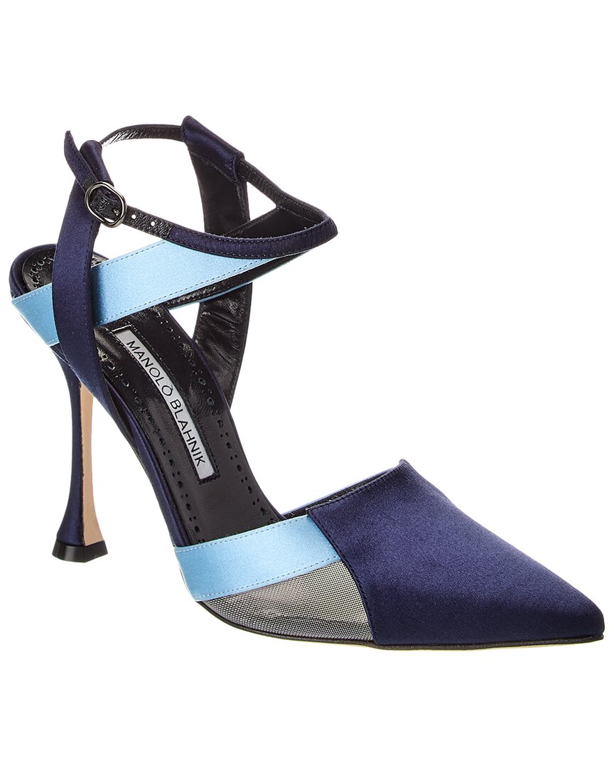 Shop Manolo Blahnik Tamer 100 Satin Pump In Blue