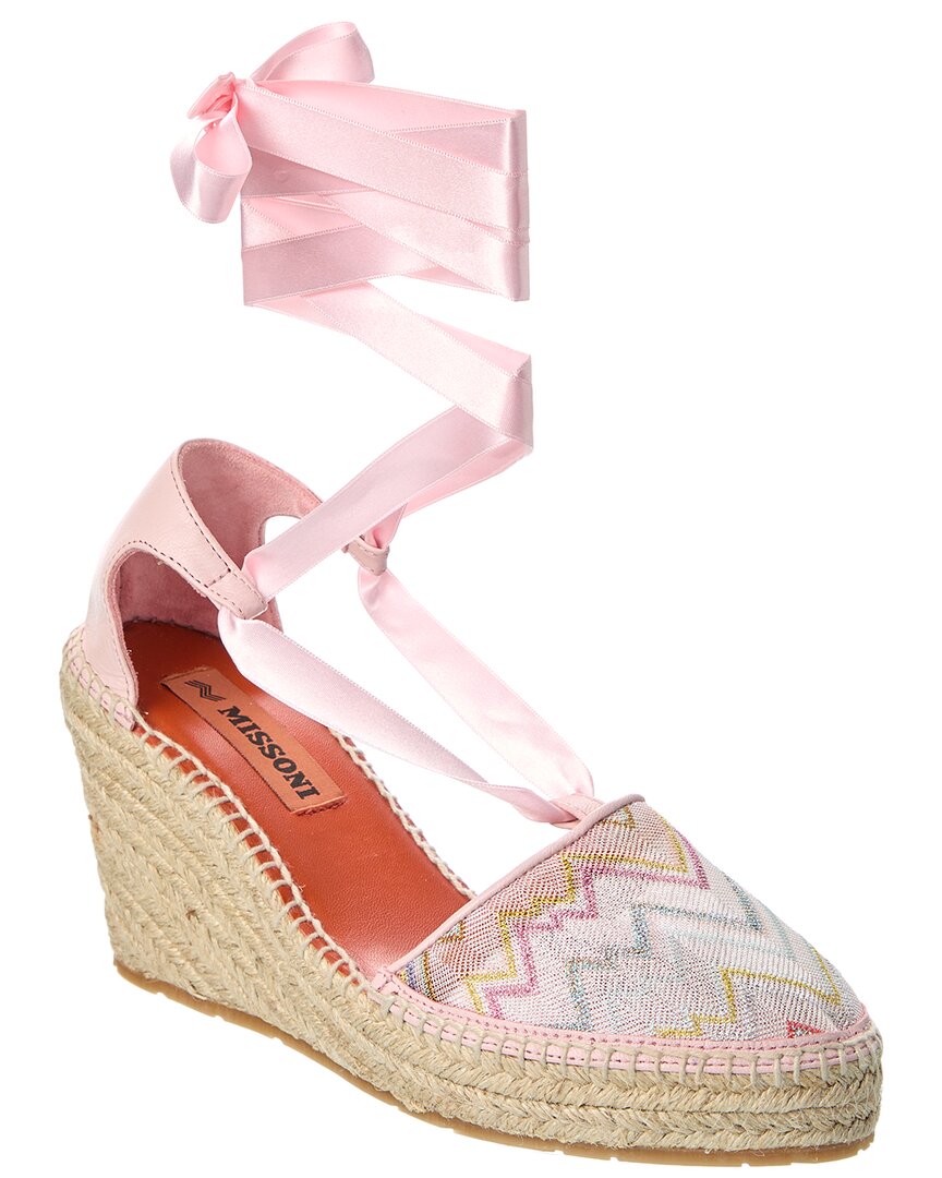 M Missoni Canvas & Leather Wedge Espadrille In Pink