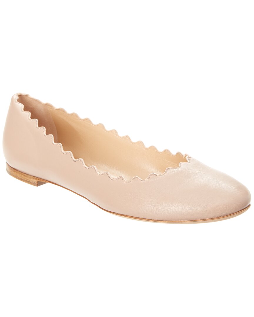 Shop Chloé Lauren Scalloped Leather Ballerina Flat