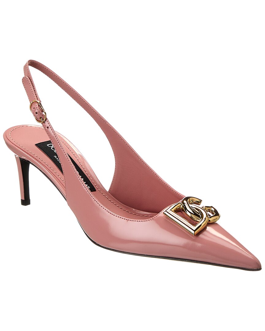 Shop Dolce & Gabbana Dg Logo Patent Slingback Pump In Pink