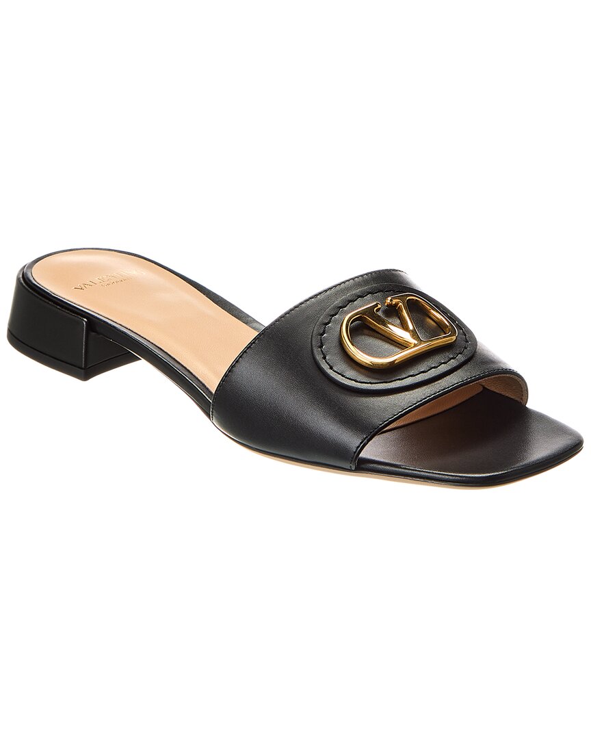 Valentino Vlogo Signature Leather Slides In Black