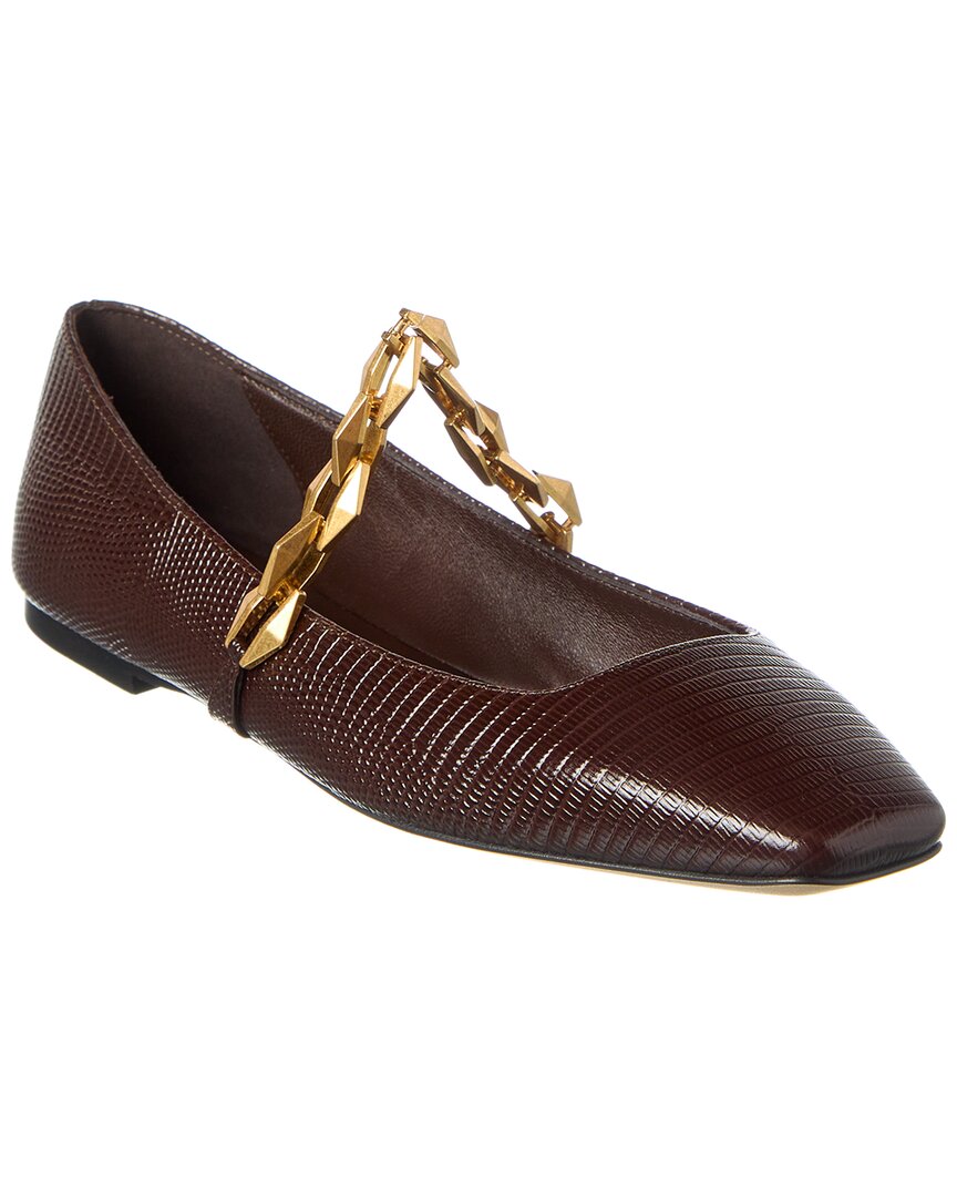 Jimmy Choo Diamond Tilda Lizard-embossed Leather Flat In Brown