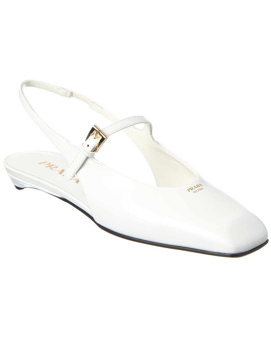 Prada Mary Jane Leather Slingback Ballerina Flat In White | ModeSens
