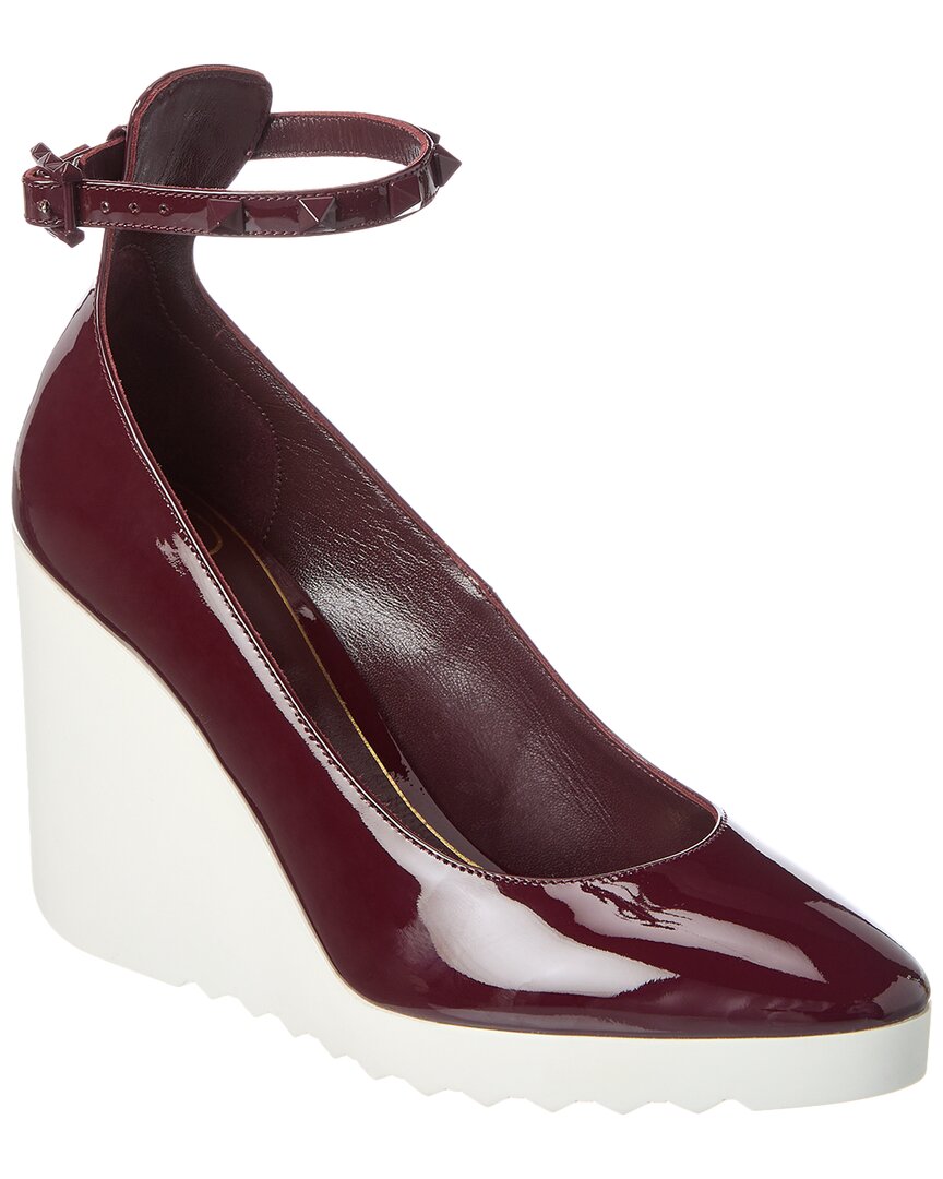 Valentino Rockstud 100 Patent Wedge Pump In Red