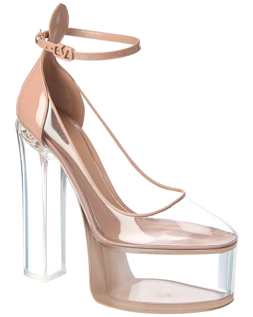 Valentino Tan-go 155 Vinyl & Patent Platform Pump In Beige