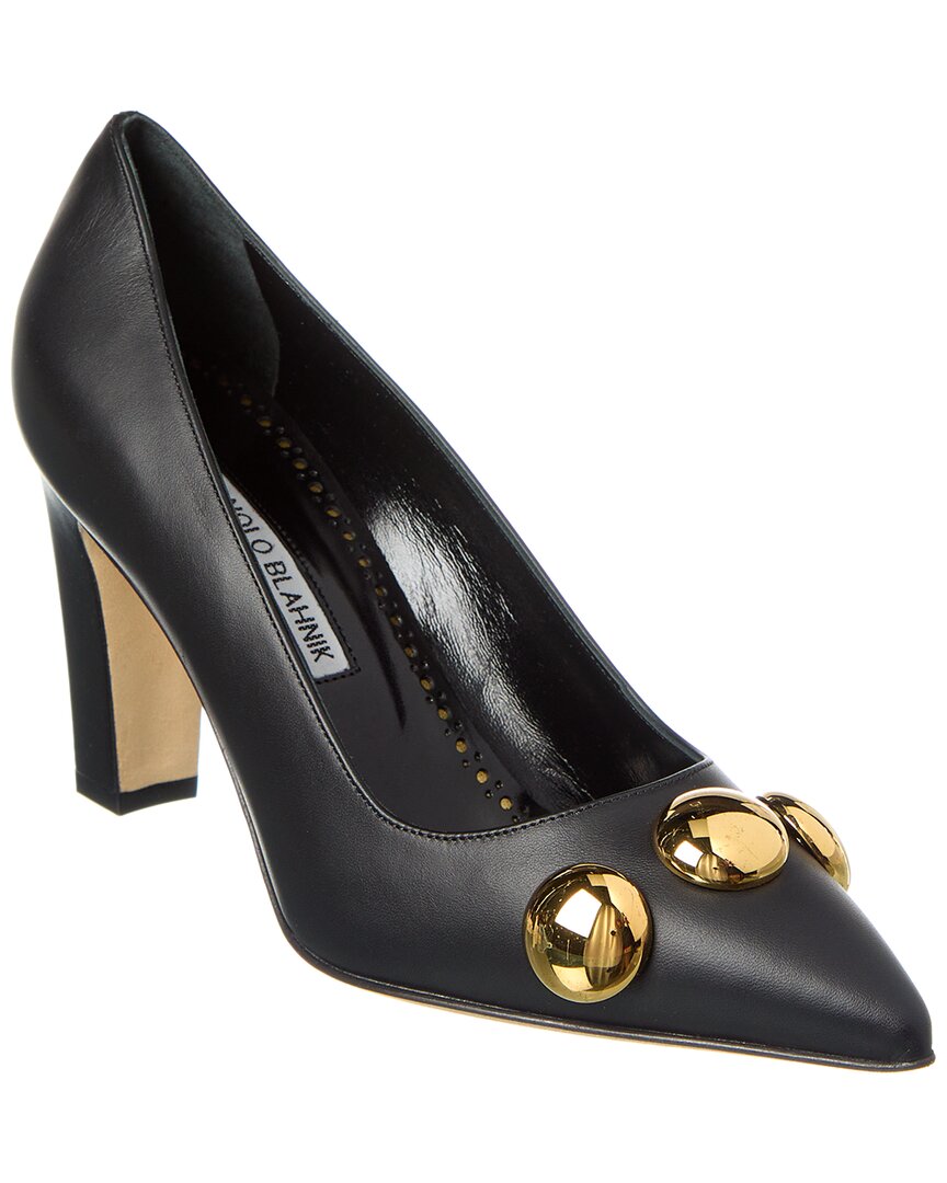 Manolo Blahnik Leather Chappa Pumps With Metal Details 9cm In Black