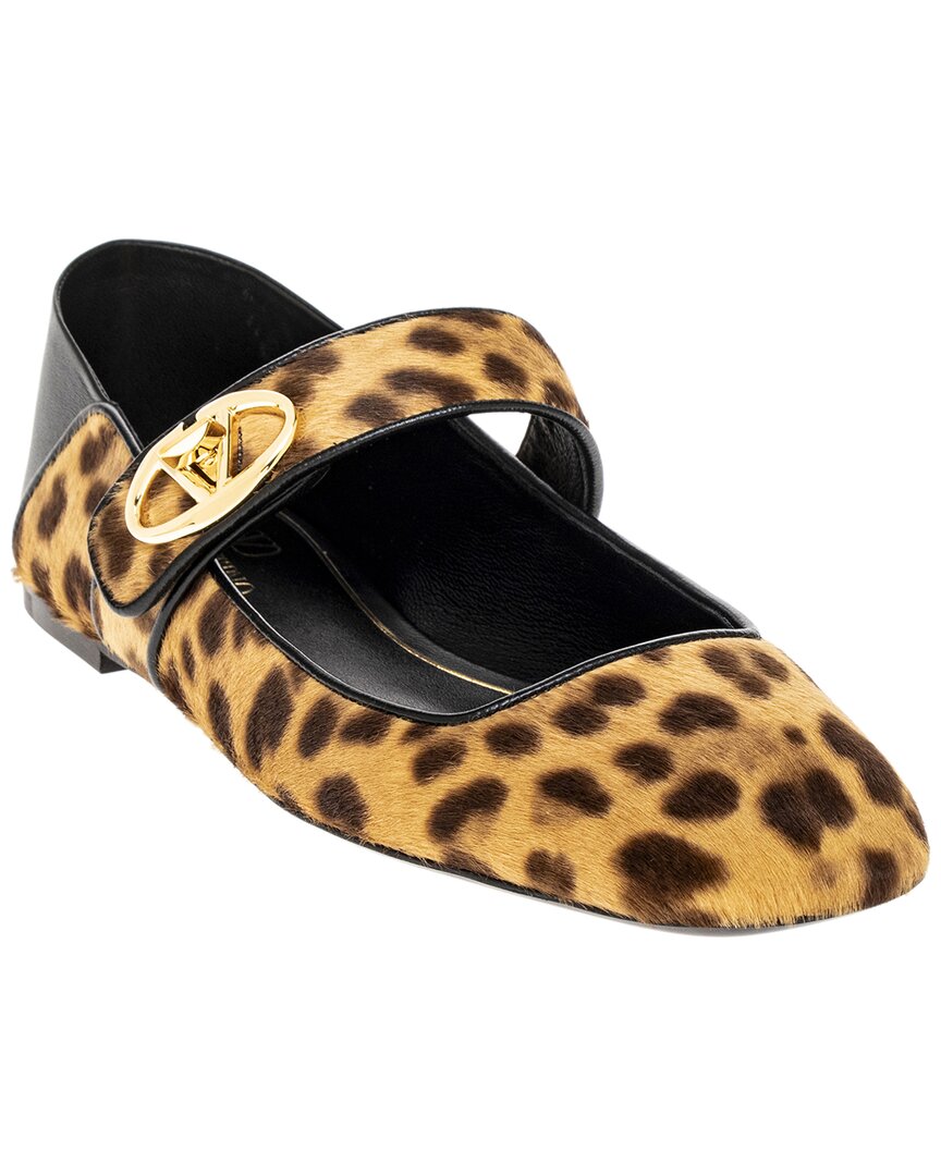 Valentino Vlogo Locker Collapsible-heel Leather-trimmed Leopard-print Calf Hair Ballet Flats