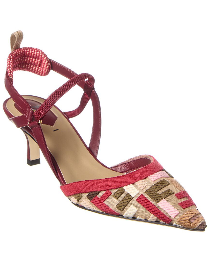 FENDI FENDI FF COLIBRI LITE MEDIUM MESH & LEATHER SLINGBACK MULE