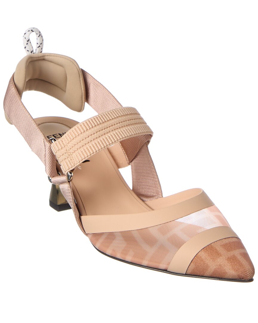 Fendi Colibri Mesh Slingback Pointed Toe Pump In Grey