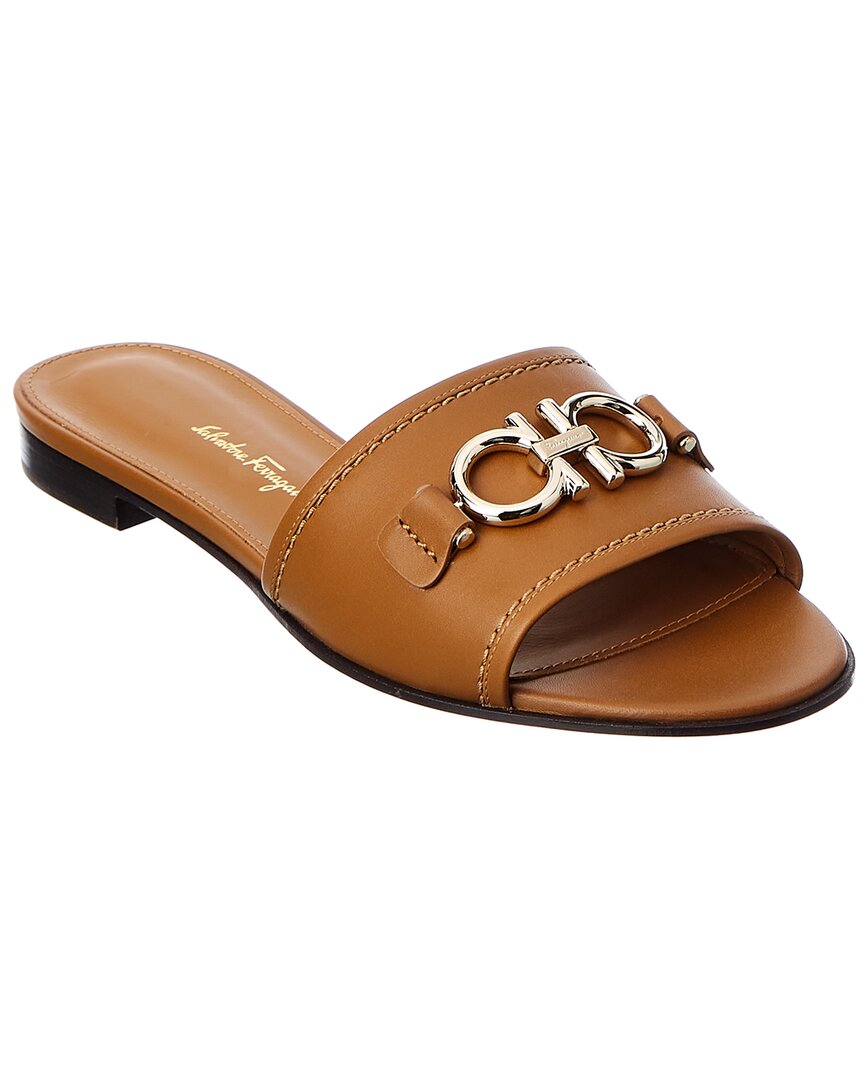 Ferragamo Beechwood Brown Double Gancini Sandals