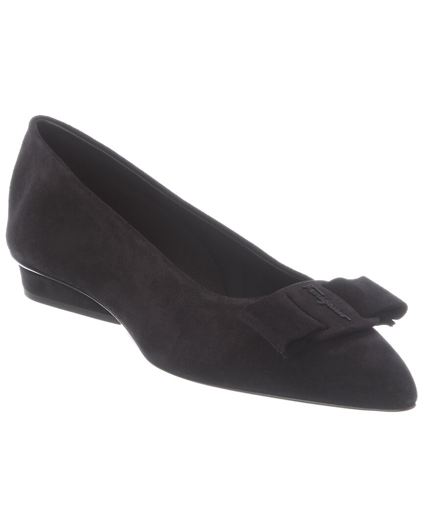 Ferragamo Viva Suede Flat In Black