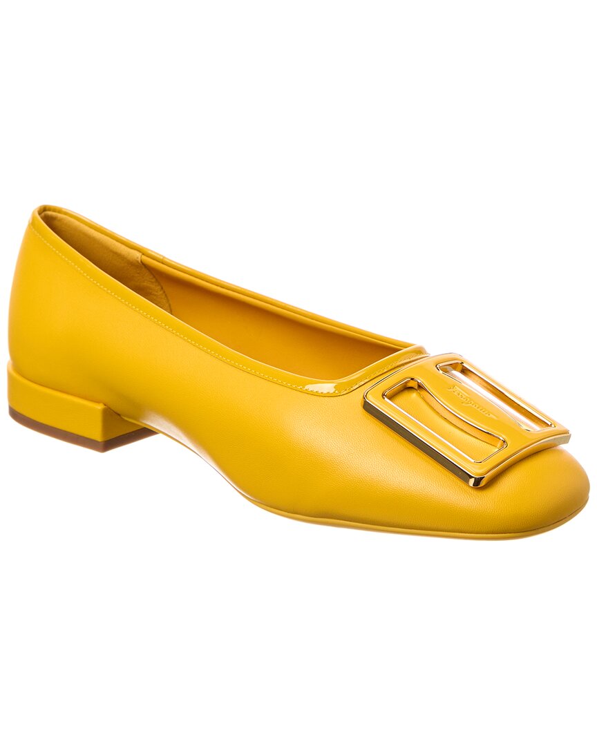Ferragamo Myrna Leather Ballerina Flat In Yellow