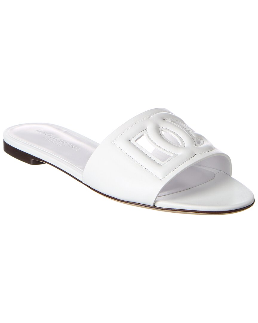 Dolce & Gabbana Dg Logo Leather Sandal In White