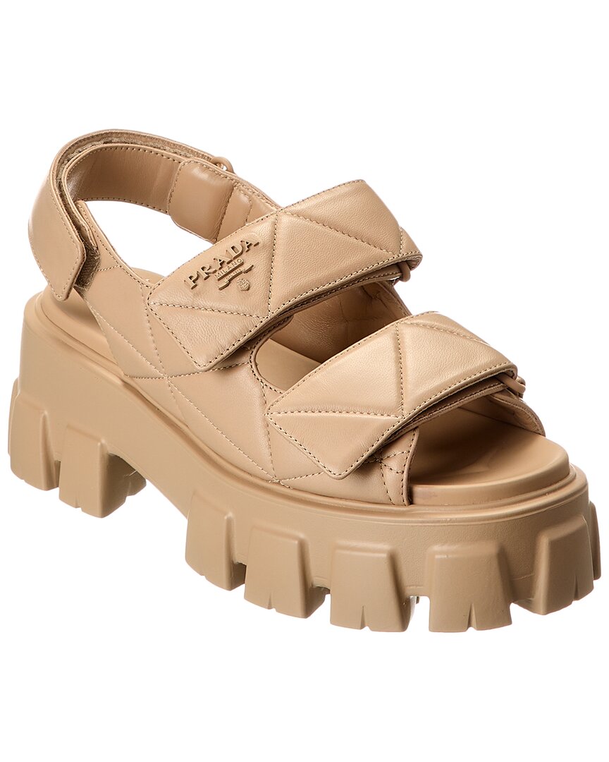 Prada Women's Monolith Nappa Leather Sandals In Beige
