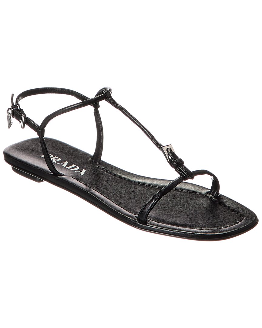Prada Logo Leather Sandal In Black
