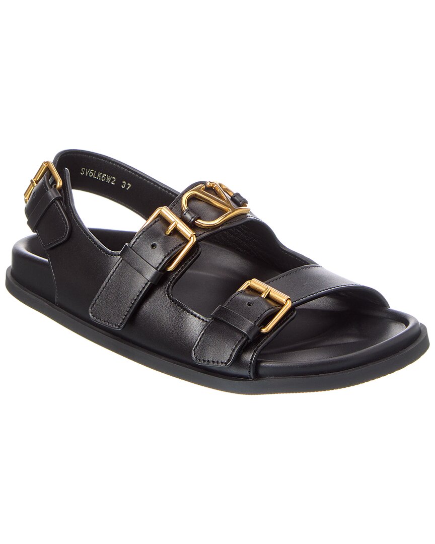Valentino 'vlogo Locker' Flat Sandals With Gold-tone Hardware In Black
