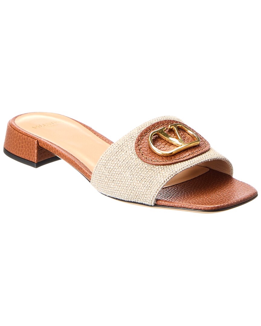 Valentino Vlogo Embellished Textured-leather And Canvas Slides