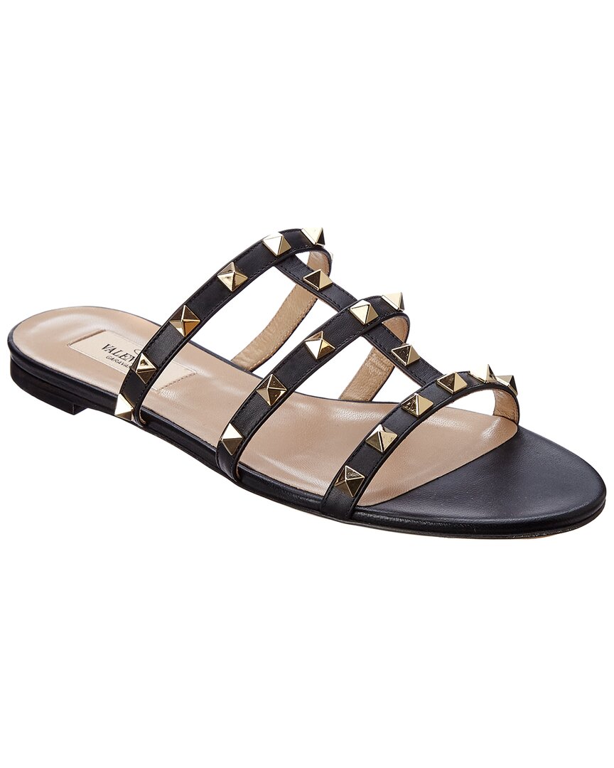 Shop Valentino Rockstud Caged Leather Sandal In Black
