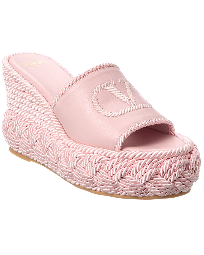 Valentino Vlogo Silk Torchon 100 Leather Wedge Sandal In Pink