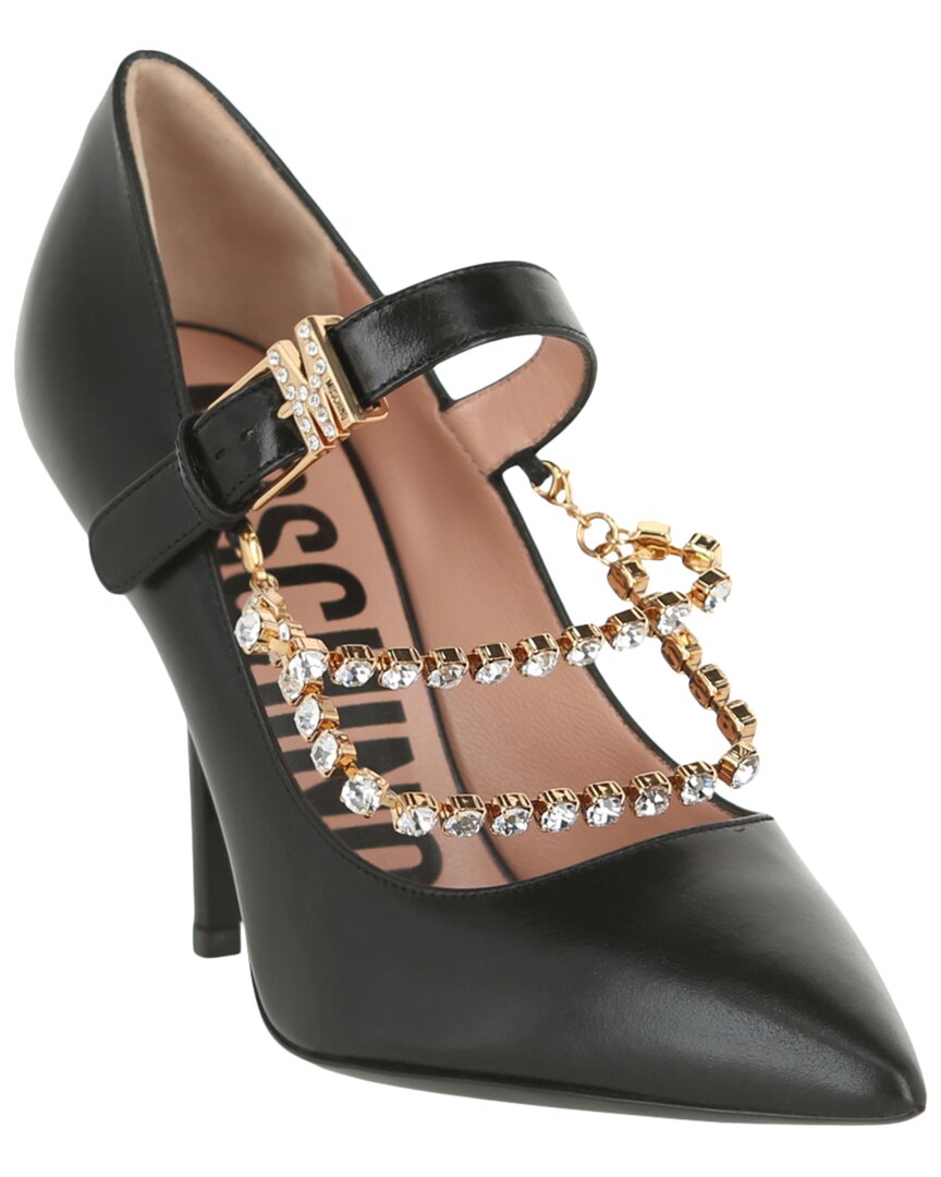 Moschino Rhinestone-embellished Leather Pumps In Black