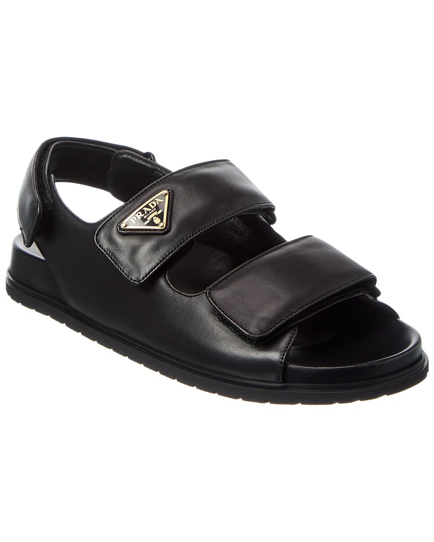 Prada Open-toe Black Lamb Leather Sandals With Adjustable Straps In Black