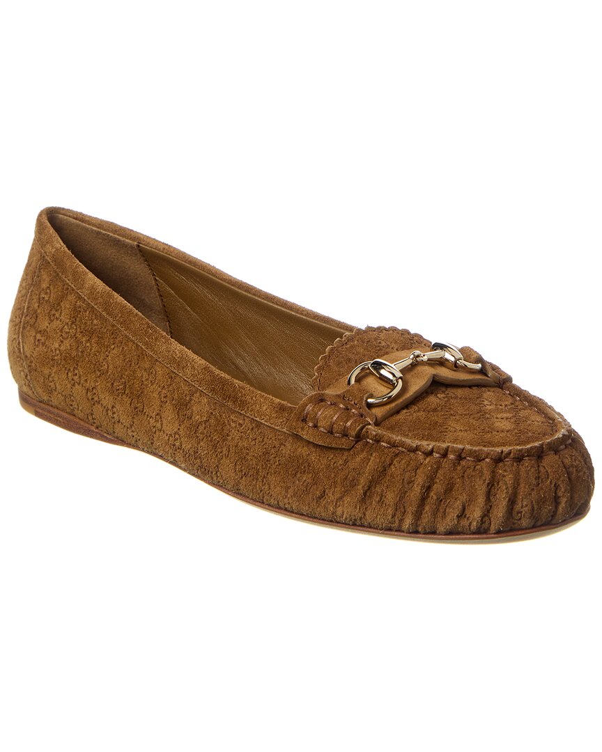 Gucci Women Biscuit Suede Loafers In Brown