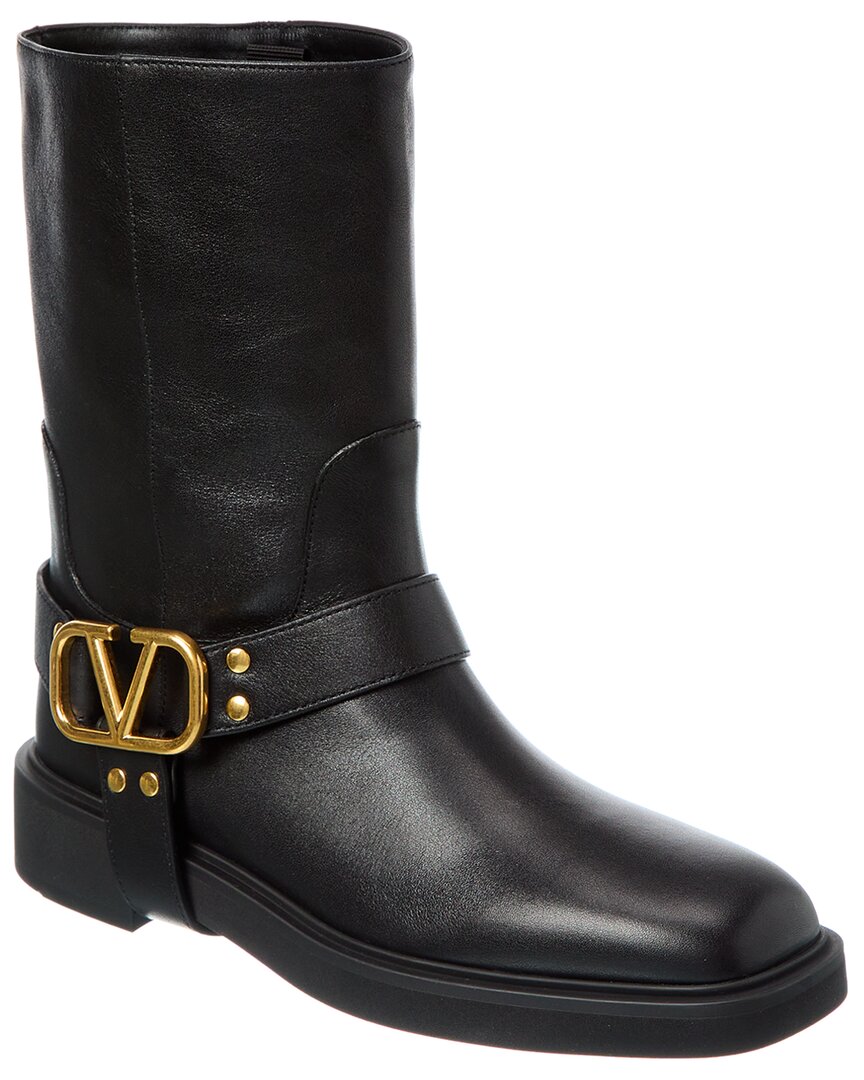Valentino Vlogo Signature Leather Boot In Black
