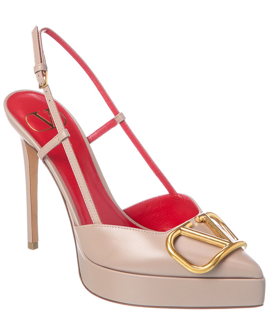 Valentino 120 Vlogo Slingback Leather Pumps In Beige