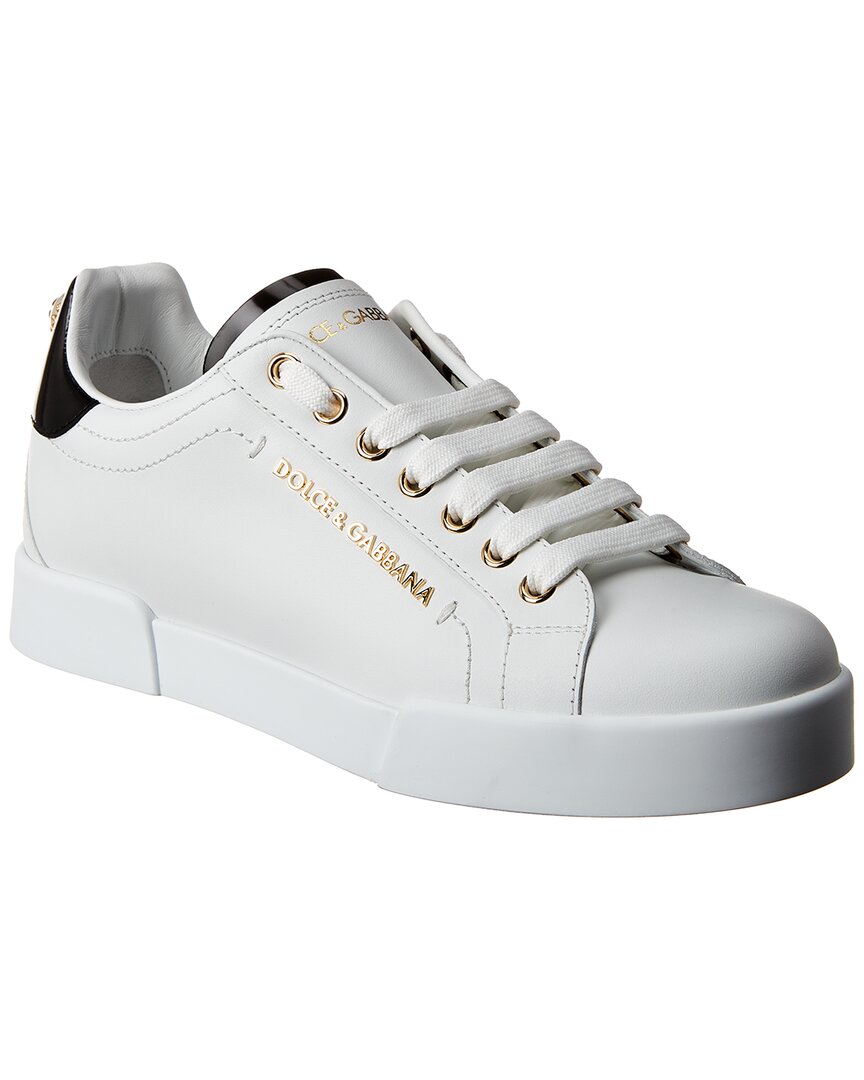 Dolce & Gabbana White Low Top Sneakers With Logo Lettering On The Tongue And Logo Detail On The Heel In Leather Woma In White