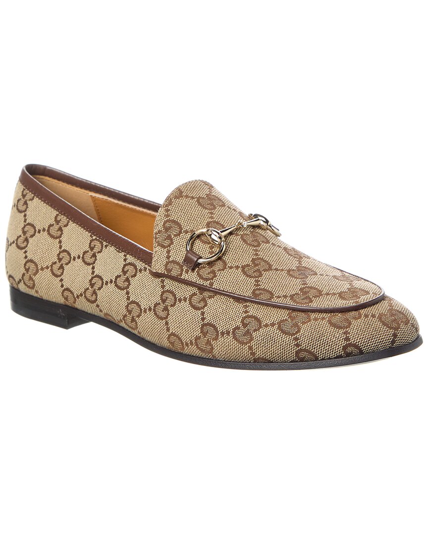 Shop Gucci Jordaan Gg Canvas Loafer In Beige
