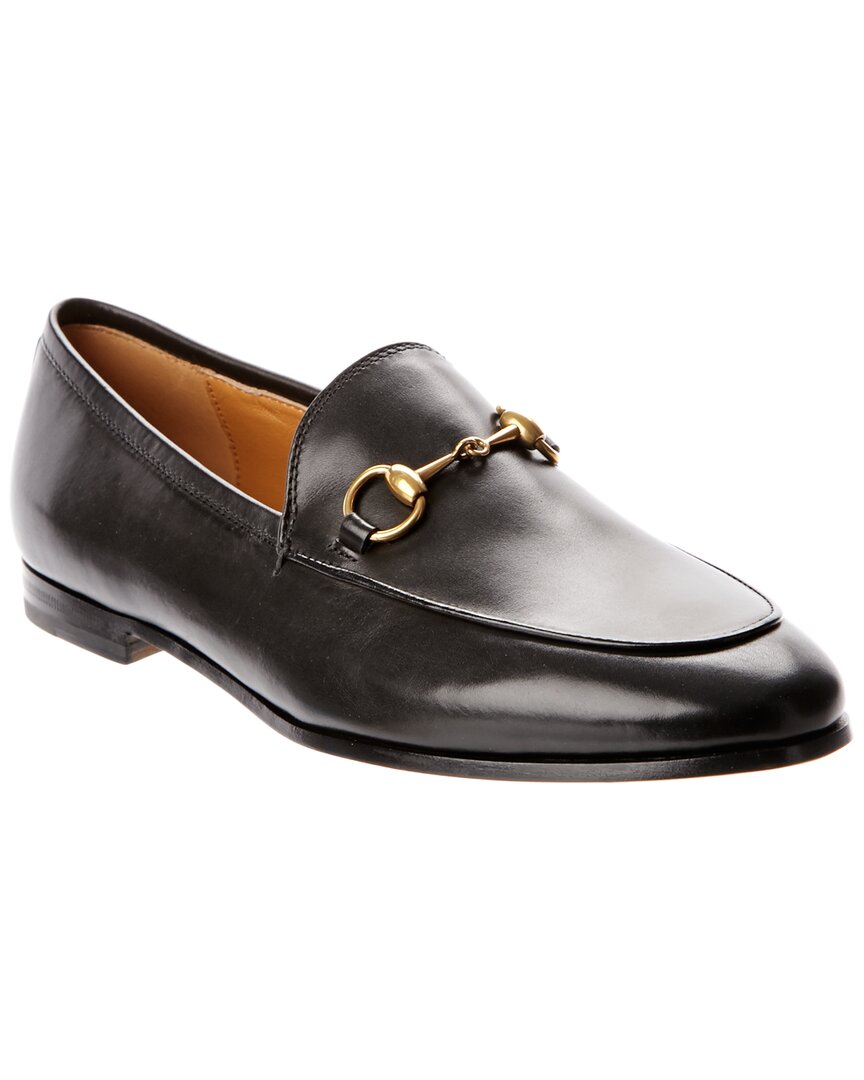 Gucci Polished Black Leather Loafers With Gold-tone Hardware In Black