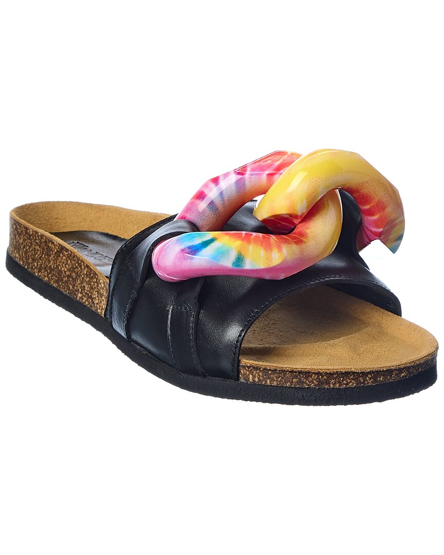 Jw Anderson Chain-embellished Tie-dye Leather Slides In Black