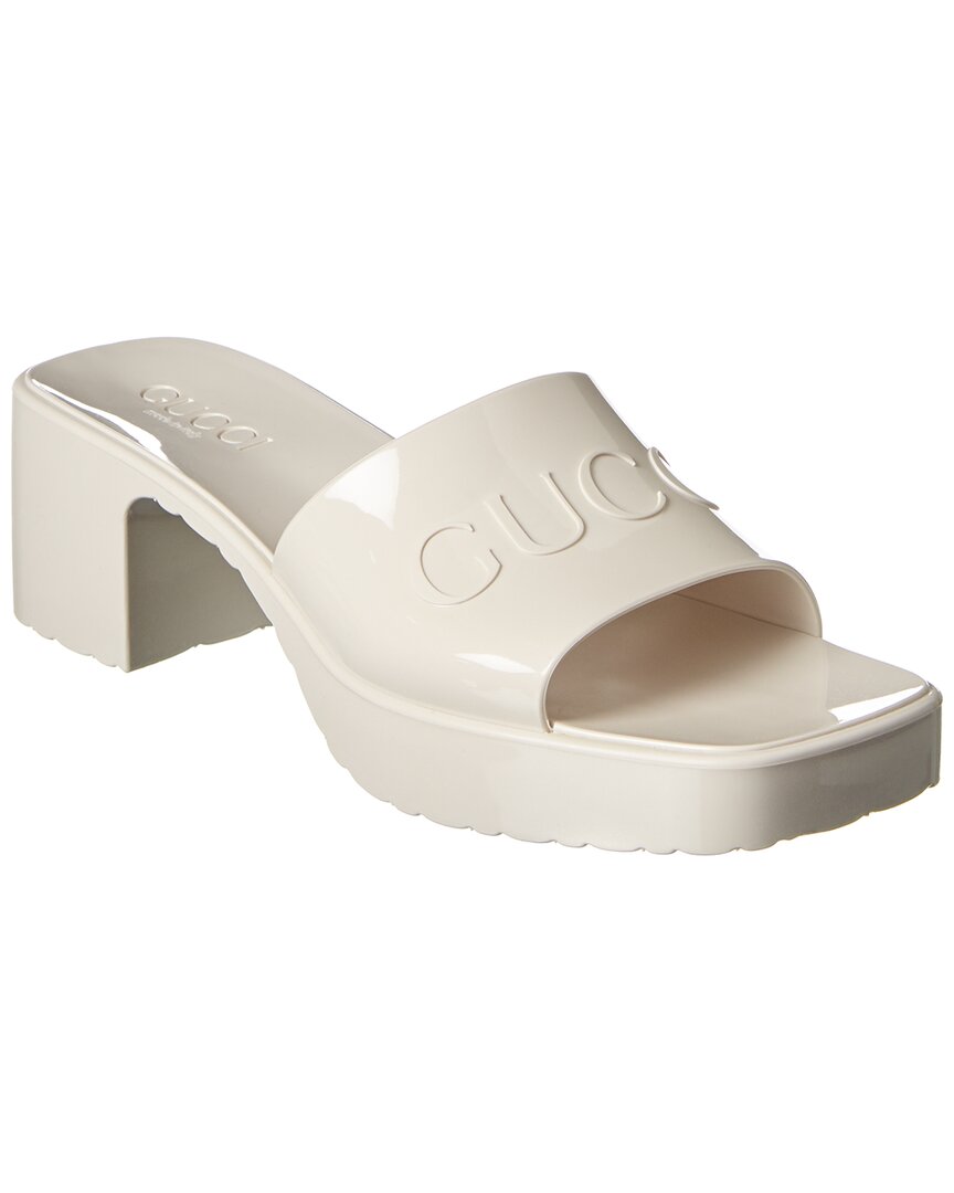 Gucci Off-white Rubber Slide Heeled Sandals